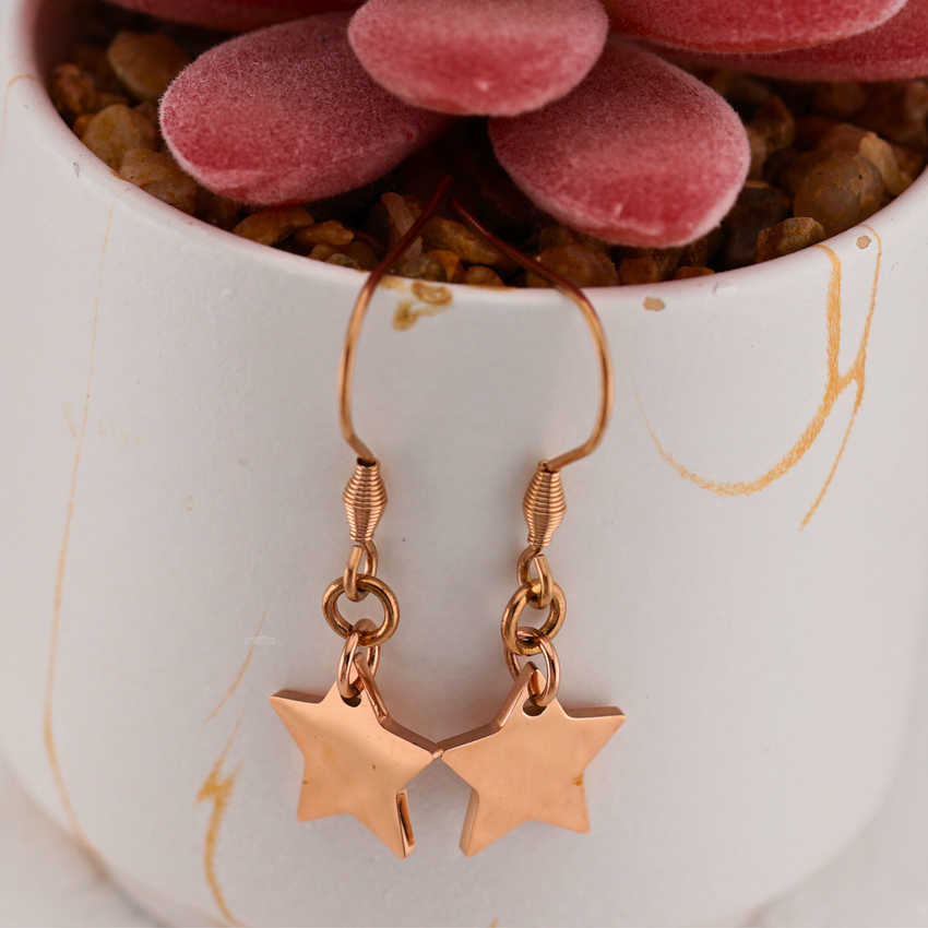 Rose Gold Star Drop Earrings