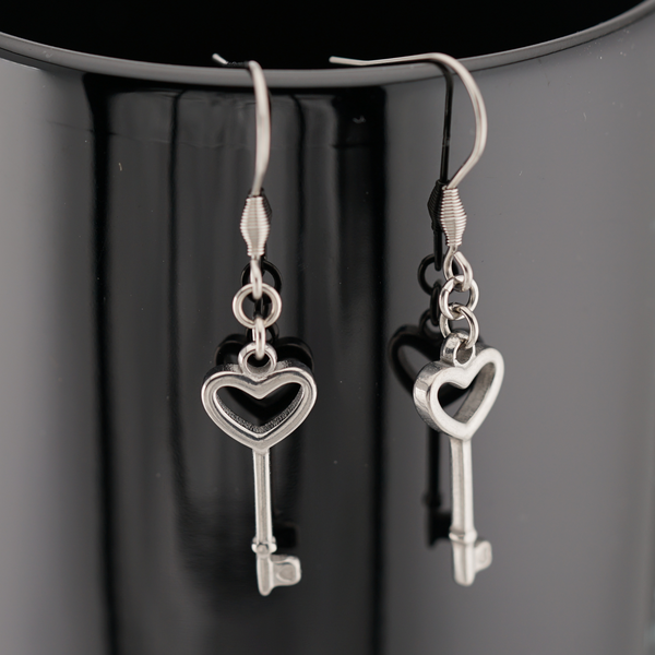 Key Earrings with Heart Design