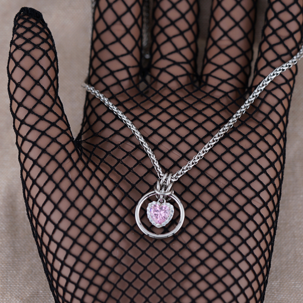 Heart Pink w/ CZ Diamonds on Wheat Chain