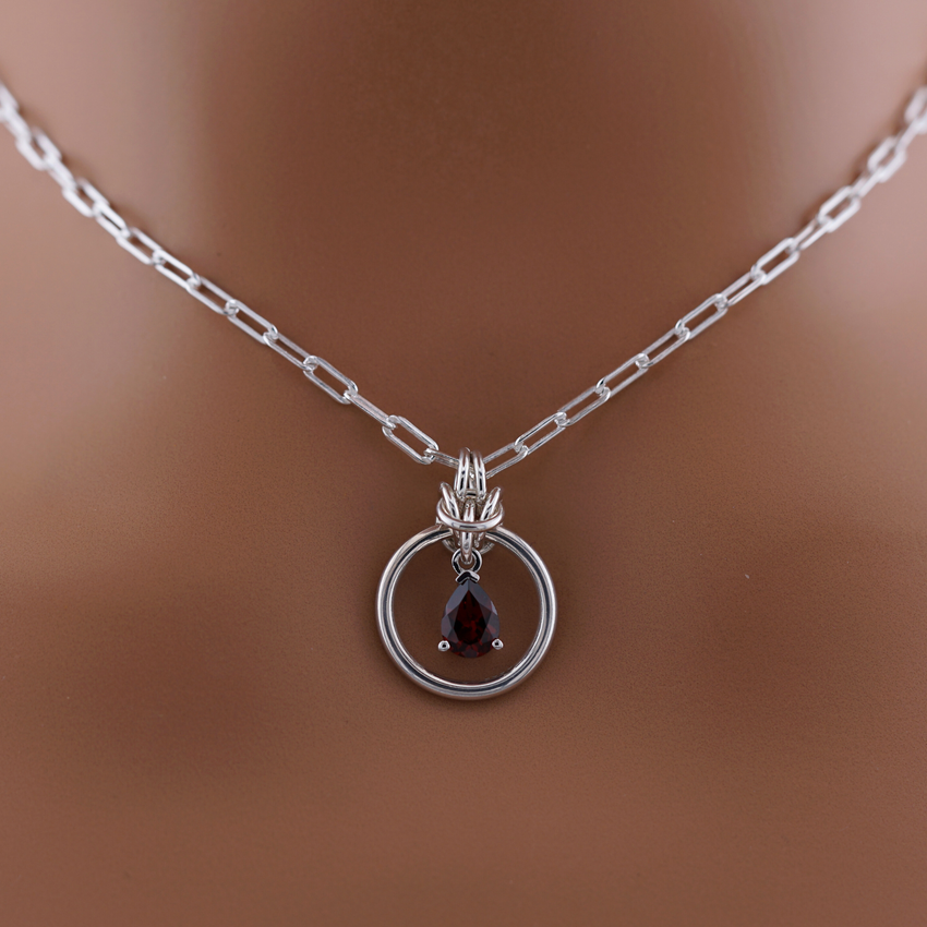 Sterling Silver Paperclip Chain Garnet Teardrop