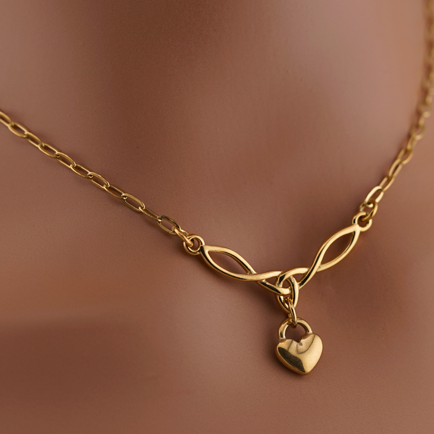 Gold Celtic Heart Paperclip Chain Collar