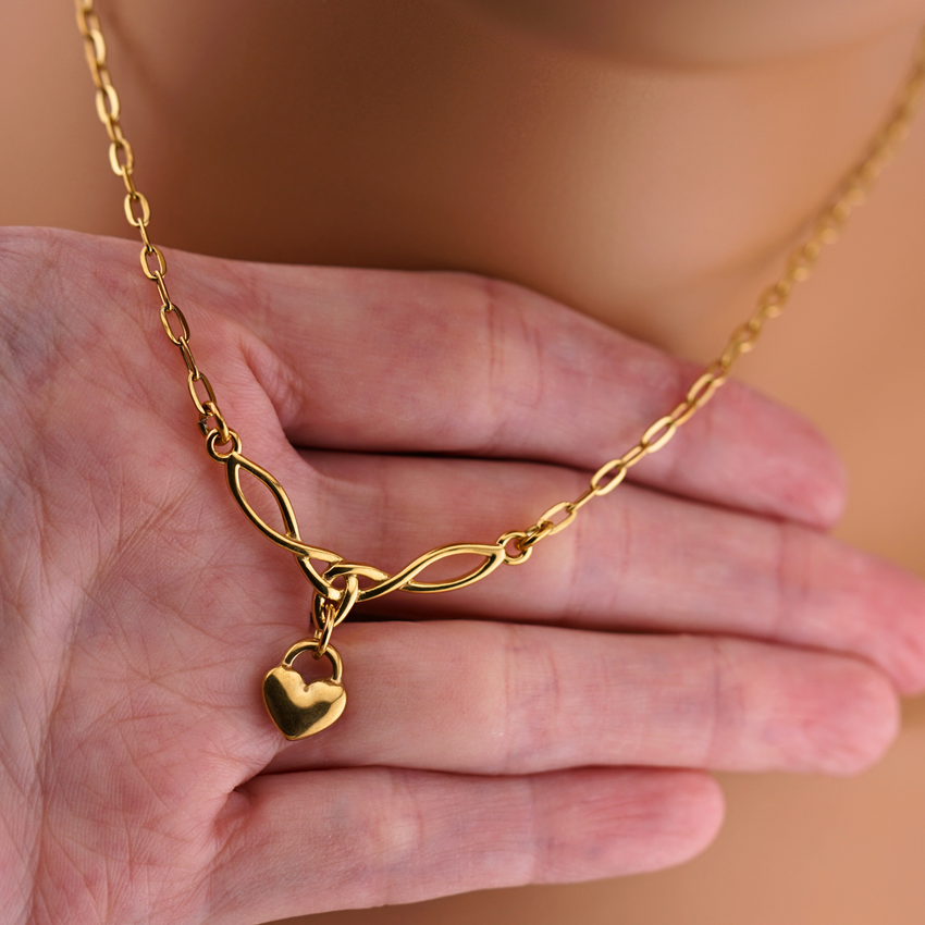 Gold Celtic Heart Paperclip Chain Collar