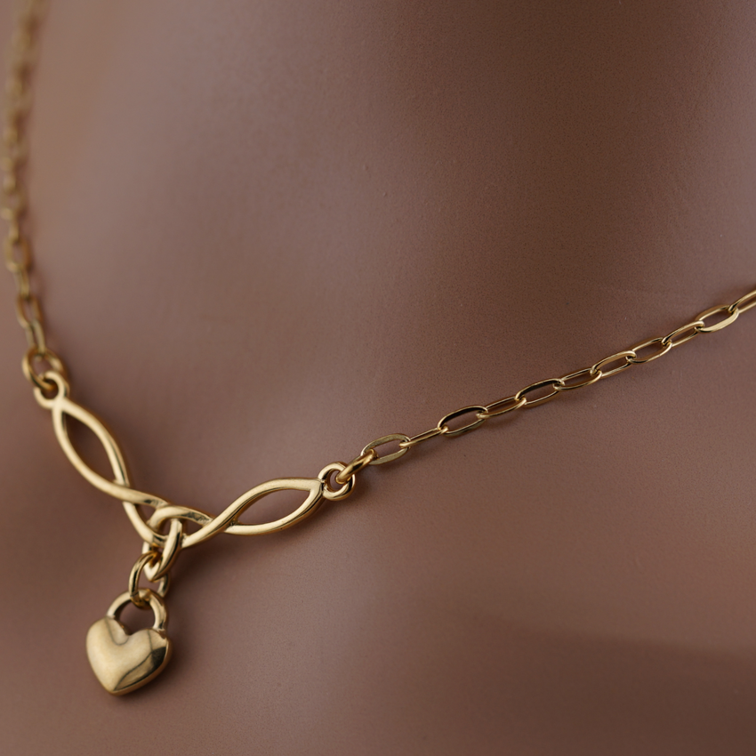 Gold Celtic Heart Paperclip Chain Collar