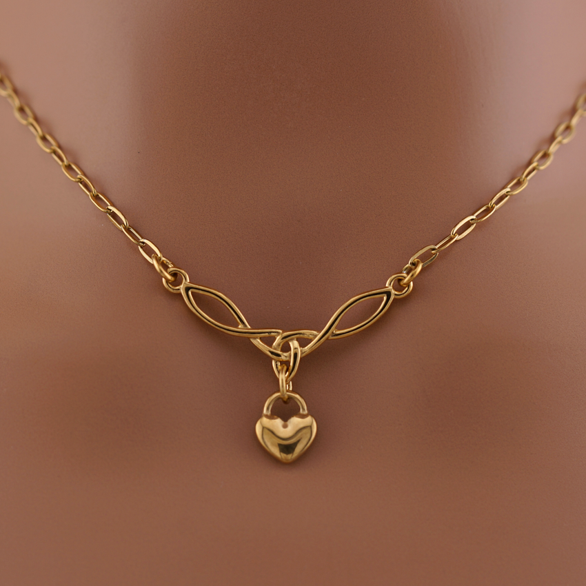 Gold Celtic Heart Paperclip Chain Collar