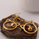 Gold Kitten Earrings with Bell