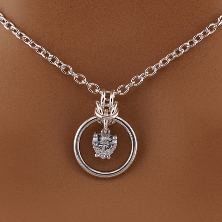Sterling Silver Heart CZ O-Ring Day Collar Necklace