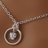 Sterling Silver Heart CZ O-Ring Day Collar Necklace