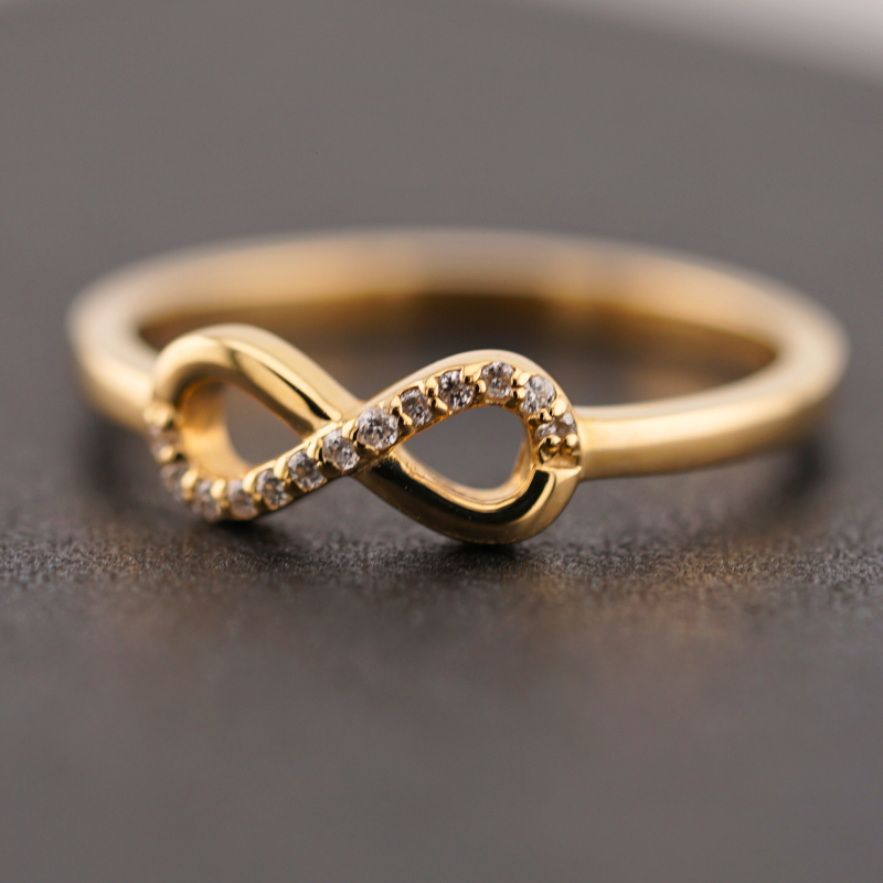 Solid 14K Yellow Gold Dainty Infinity Diamond Ring