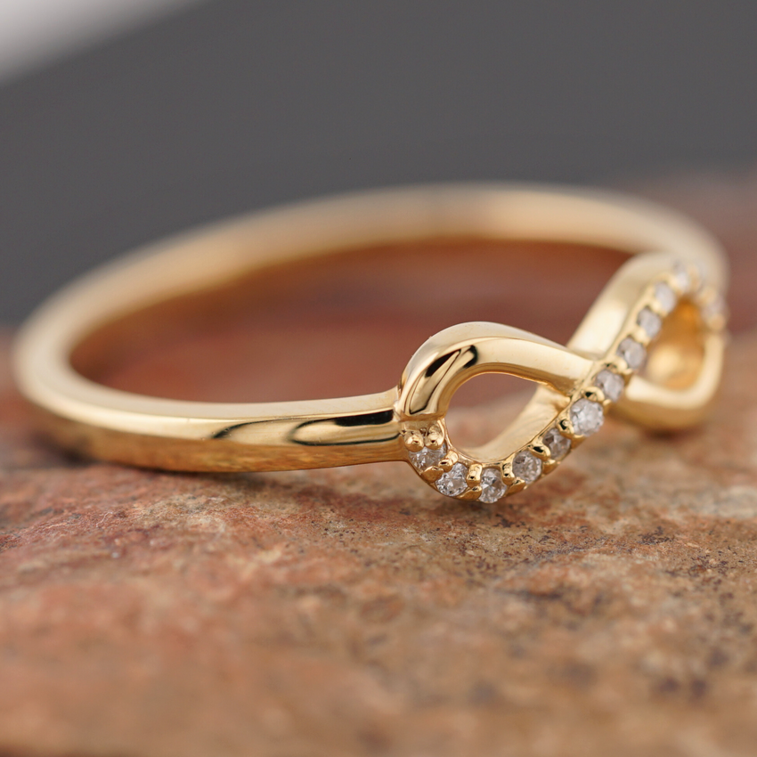 Solid 14K Yellow Gold Dainty Infinity Diamond Ring