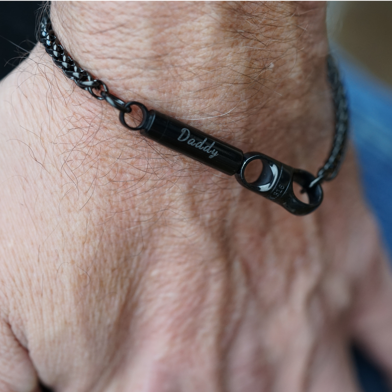 Custom Engraved Hidden Key Black Wheat Chain Bracelet