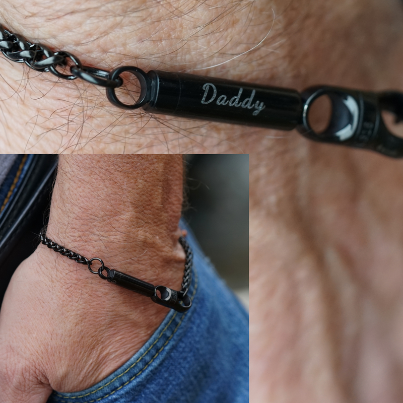 Custom Engraved Hidden Key Black Wheat Chain Bracelet