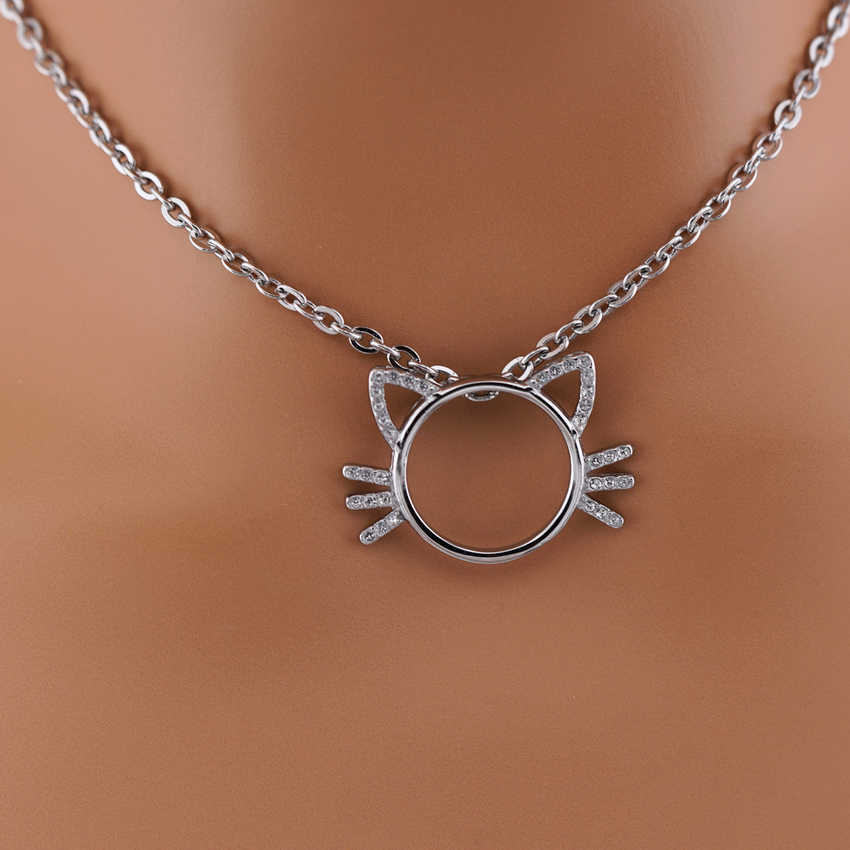 Kitten Necklace with CZ Stones