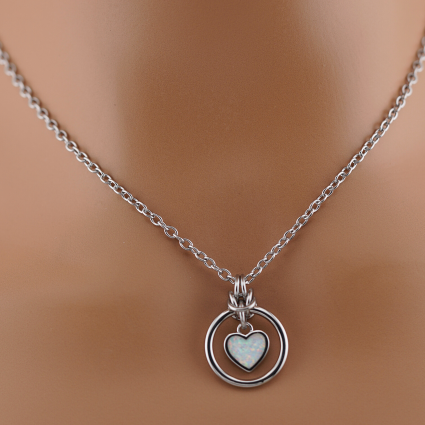 Submissive Day Collar – Opal Heart Necklace with BDSM O-Ring