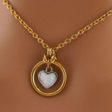 Submissive Day Collar – Opal Heart Necklace with Gold Plated Stainless Steel BDSM O-Ring