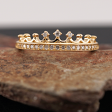 Solid 14K Yellow Gold Princess Crown Diamond Ring