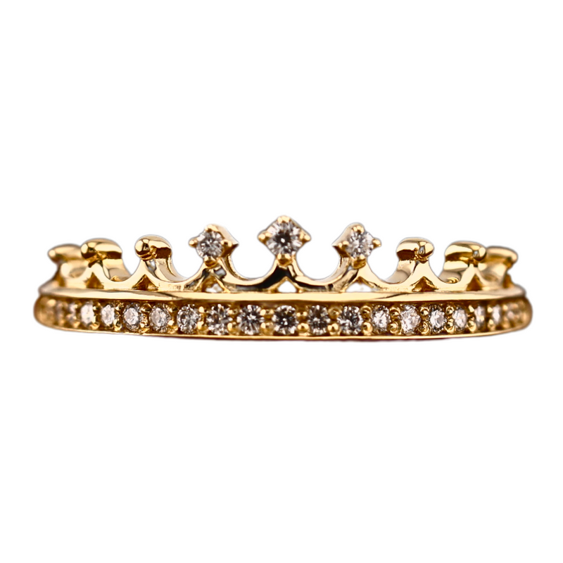 Solid 14K Yellow Gold Princess Crown Diamond Ring