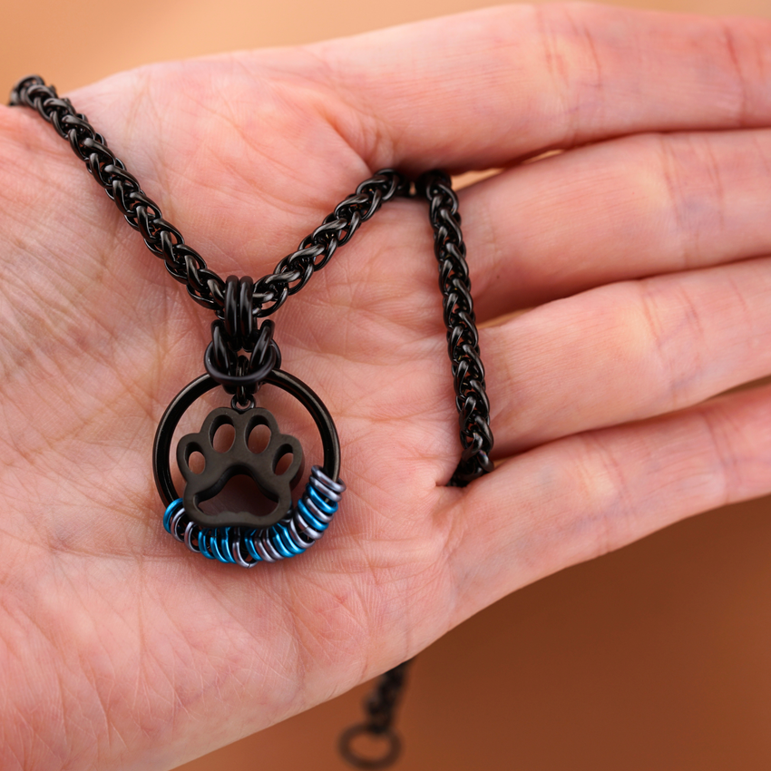 Black Puppy Paw Morse Code Day Collar