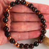 BDSM Morse Code Bracelet – Red Tiger Eye & Copper | Hidden “Daddy” or “Master” Message