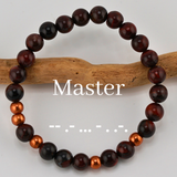 BDSM Morse Code Bracelet – Red Tiger Eye & Copper | Hidden “Daddy” or “Master” Message