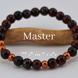BDSM Morse Code Bracelet – Red Tiger Eye & Copper | Hidden “Daddy” or “Master” Message