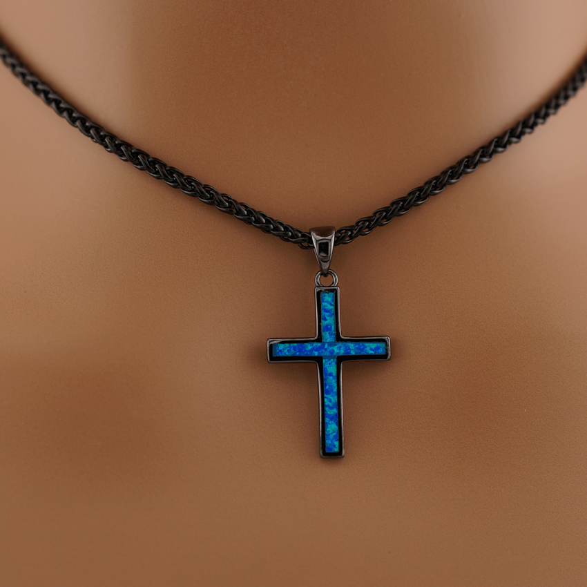 Black Chain Opal Cross Wheat Chain