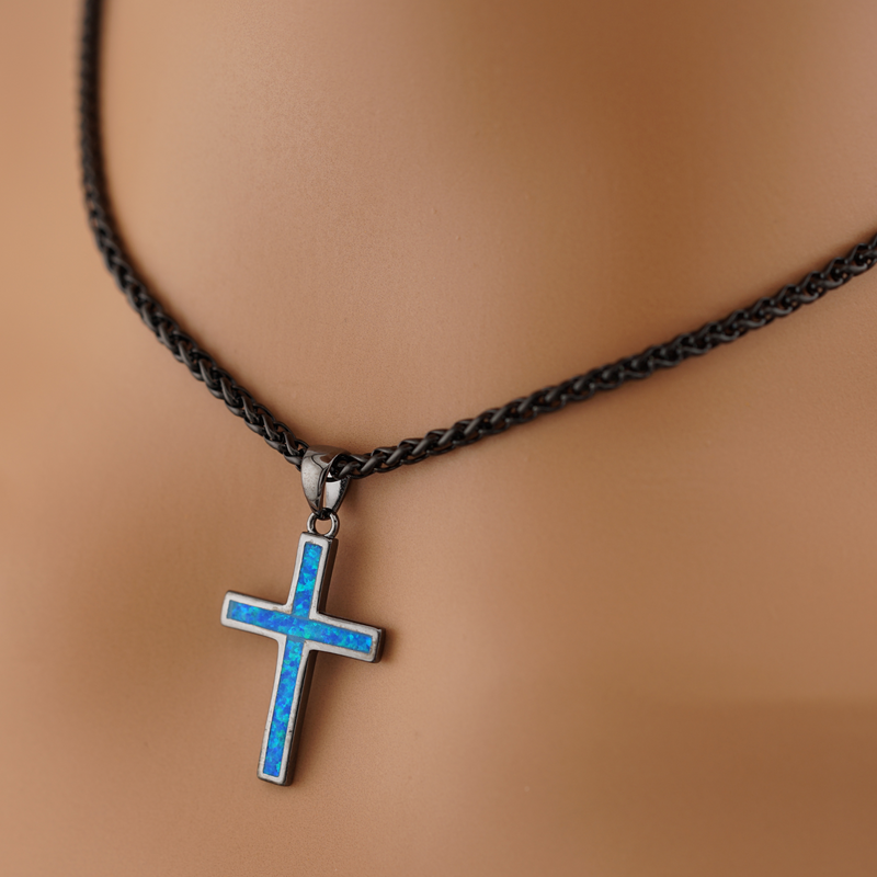 Black Chain Opal Cross Wheat Chain