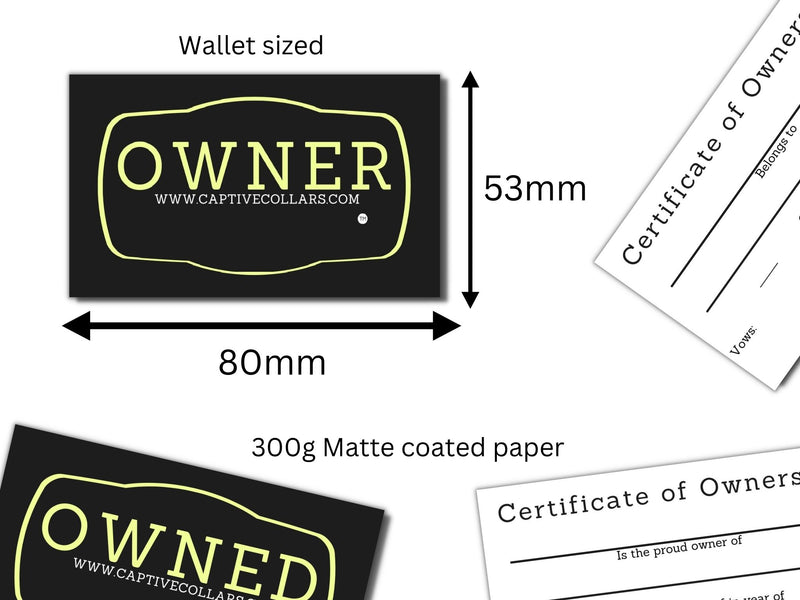 Certificate of Ownership, BDSM Collar Contract, Owned Wallet Cards