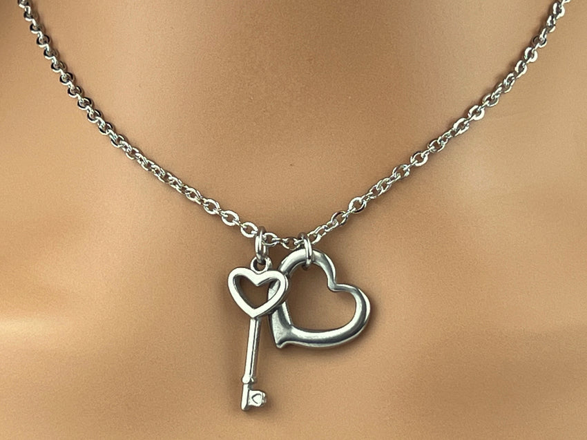 Heart and Key Necklace 24/7 Wear Discreet Submissive Day Collar Heart Choker