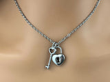 Heart Lock and Key  Necklace 24/7 Wear Discreet Submissive Day Collar Heart Choker
