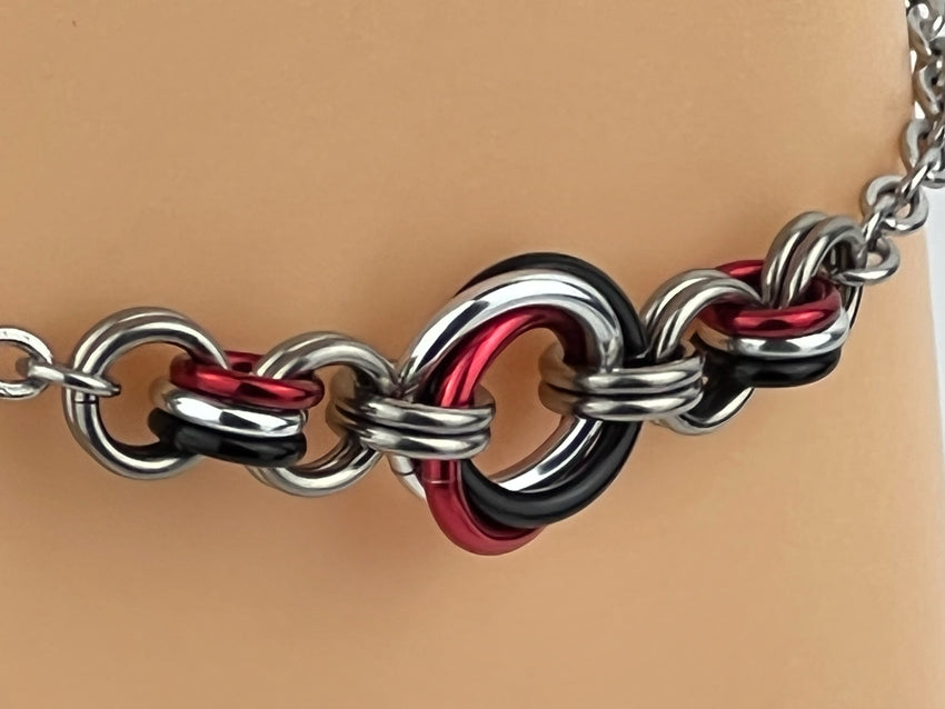BDSM Lovers O Ring Chainmaille, Custom Colors, Locking Options - 24/7 Wear Anklet or Bracelet