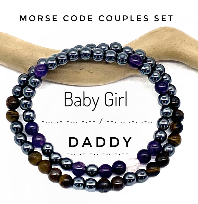 Amethyst Morse Code Bracelet Set