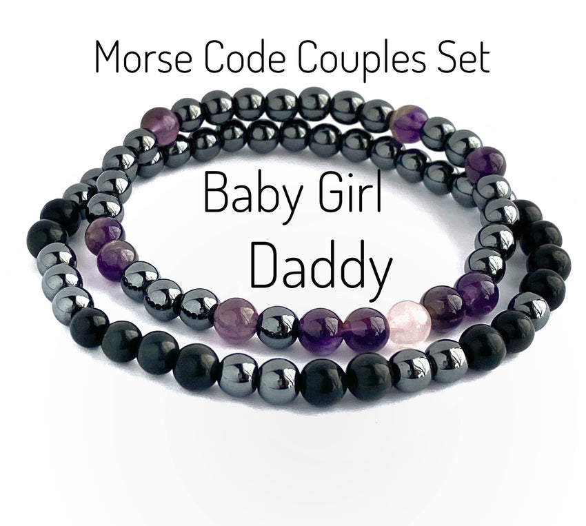 Morse Code Bracelet Set, Daddy, Master, Baby Girl, Little One, Owned