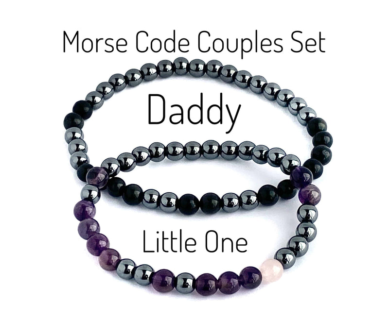 Morse Code Bracelet Set, Daddy, Master, Baby Girl, Little One, Owned