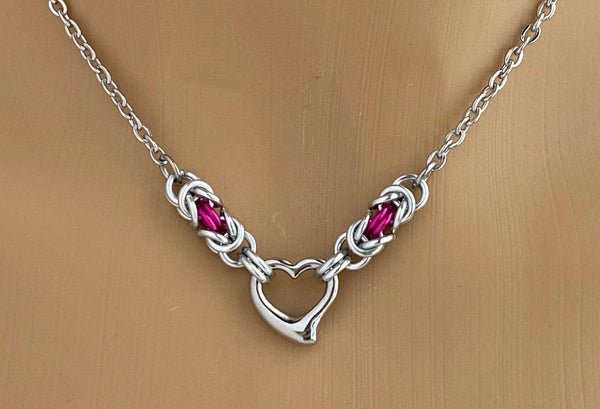 Heart with Chainmaille Accents, Locking Options 24-7 Wear