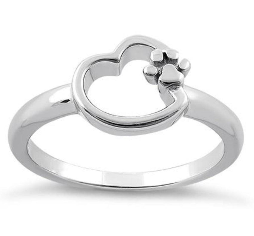 Heart Paw .925 Sterling Silver Ring