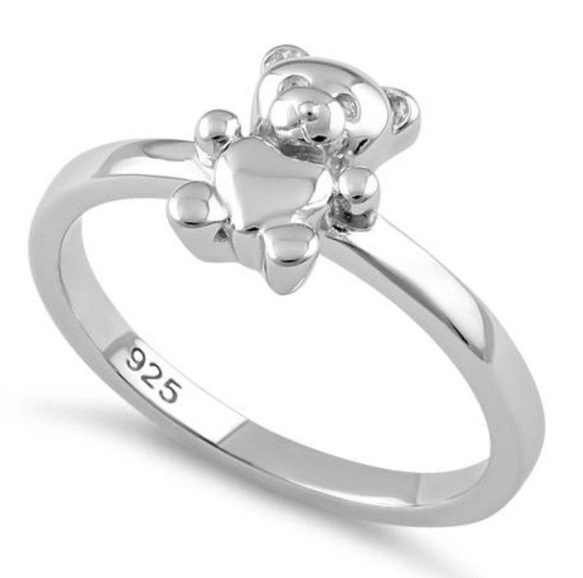 Little's Teddy Bear with Heart Tummy, .925 Sterling Silver Ring
