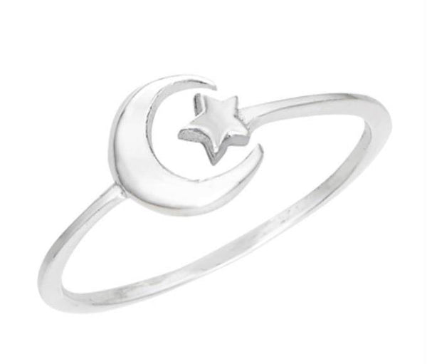 Moon and Star Ring .925 Sterling Silver