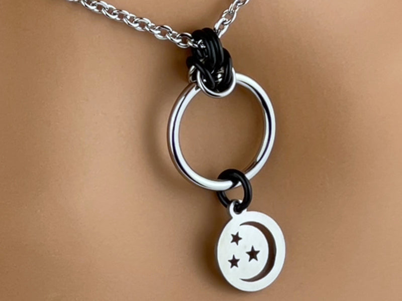Submissive Collar Moon and Stars, Customize Color, DDlg Discreet Day Collar - BDSM O Ring - 24-7 Wear