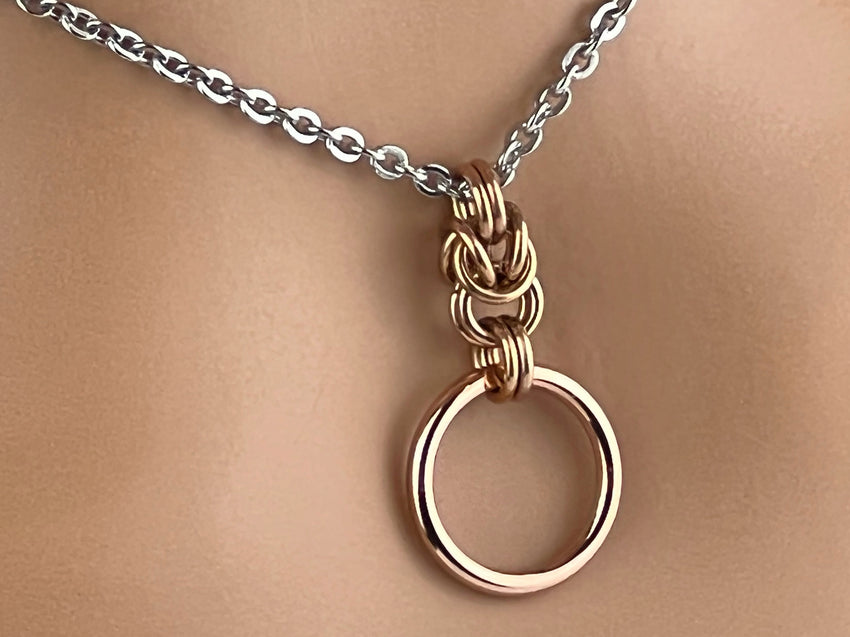 Submissive Day Collar, Rose Gold BDSM O Ring Sterling Silver Necklace