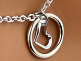 Sterling Silver Heart and O Ring Necklace - Locking Options 24/7 Wear