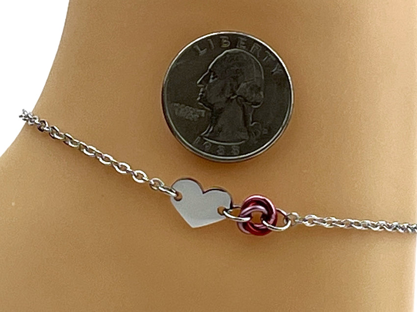 Submissive Day Collar Bracelet or Anklet – Stainless Steel Heart &amp; Micro Lovers O-Ring Knot