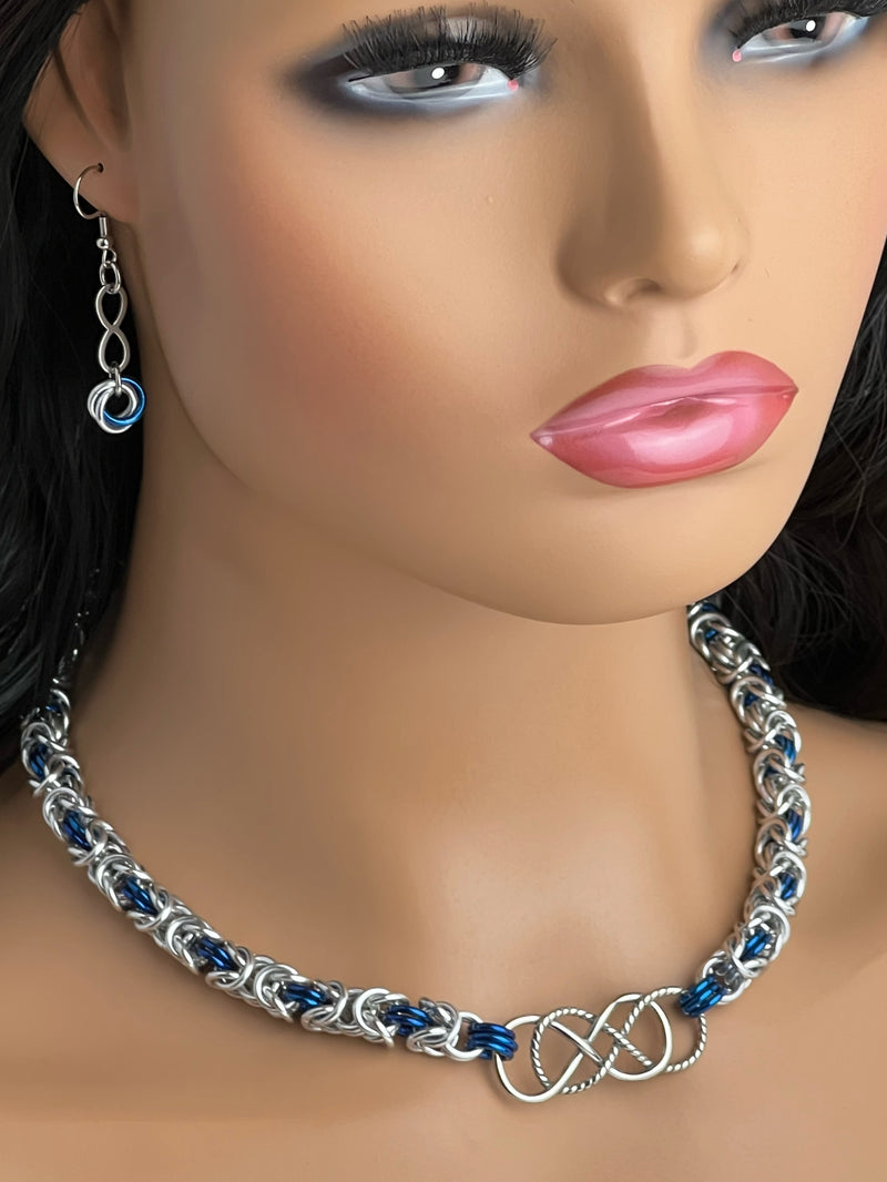 Double Rope Infinity Chainmaille Collar, with Earrings, 24-7 Wear, Locking Options