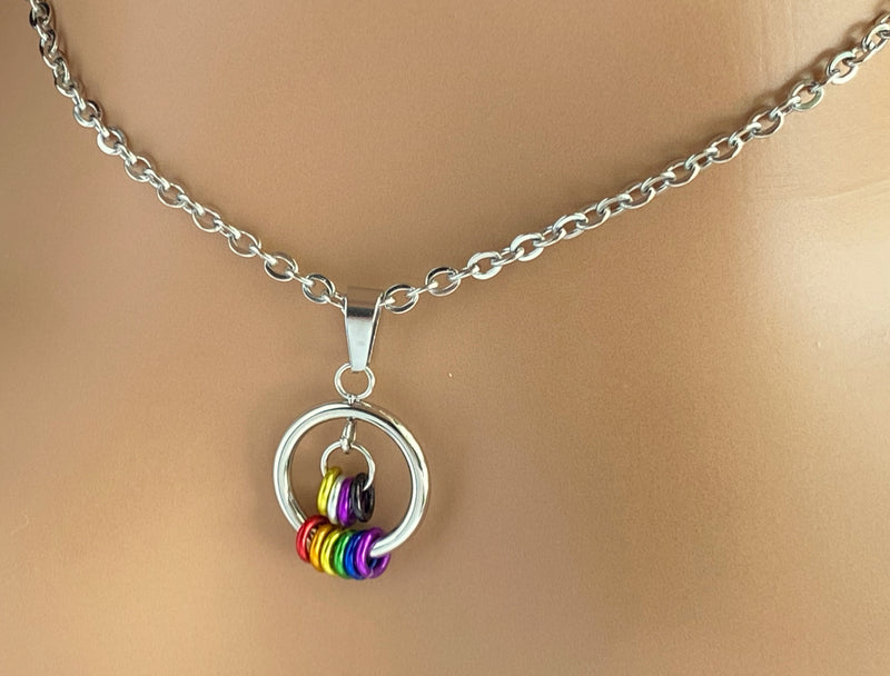Non-binary Necklace - LGBTQ Pride Rainbow  - 24/7 Wear Non Tarnish