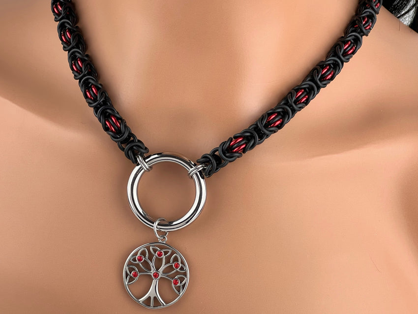 Tree of Life Chainmaille Collar, 24-7 Wear, with Locking Options,