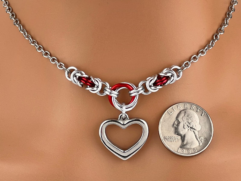 Chainmaille Lovers O Knot with Heart, 24/7 Wear Locking Options