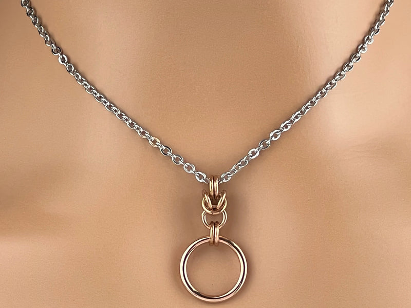 Submissive Day Collar, Rose Gold BDSM O Ring Sterling Silver Necklace