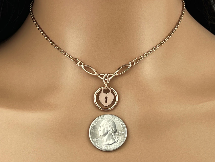 Rose Gold Celtic Knot Discreet Day Collar, BDSM O with Heart