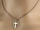 Submissive Necklace Rose Gold Cross- Locking Option - Discreet Day Collar - BDSM O Ring
