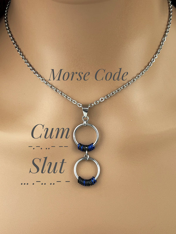 Morse Code Submissive Collar, O Rings, "Cum Slut" Necklace Locking Option - 24/7 Wear