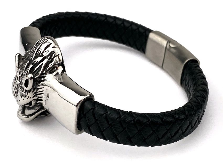 Leather Men's Wolf Bracelet, Master Owner Bracelet
